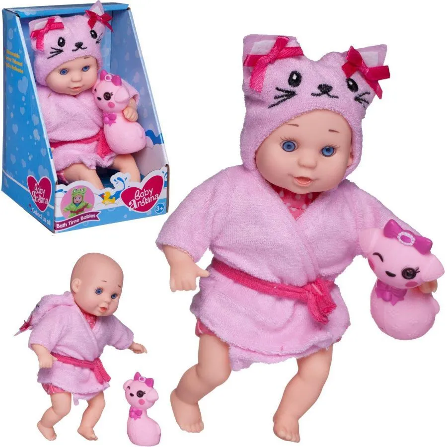 Пупс "Baby Ardana" в банном халате и игрушкой "Кошечка", 23 см, в коробке